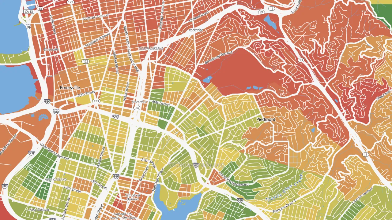 Piedmont Avenue, Oakland, CA Map of Drug-Related Crime Rates