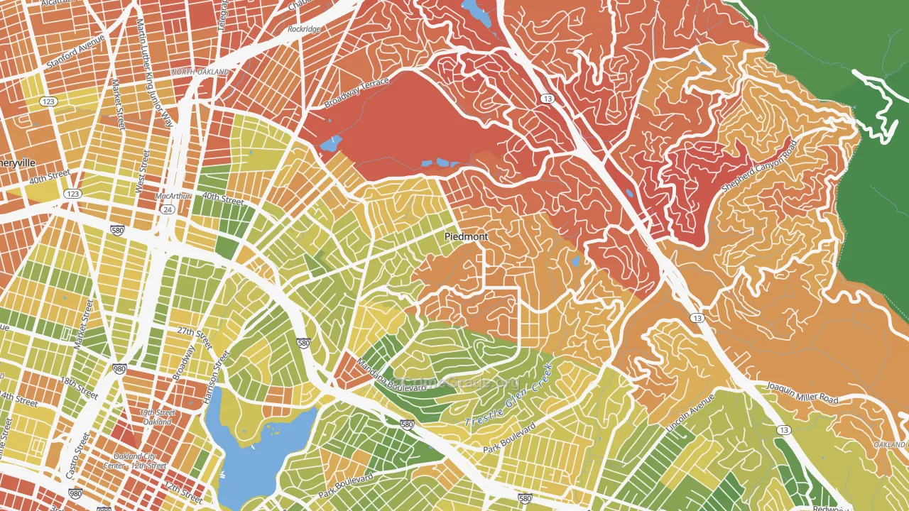 Piedmont, CA Map of Drug-Related Crime Rates