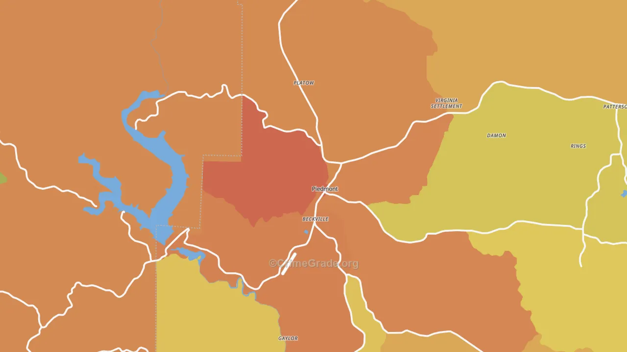 Piedmont, MO Map of Drug-Related Crime Rates