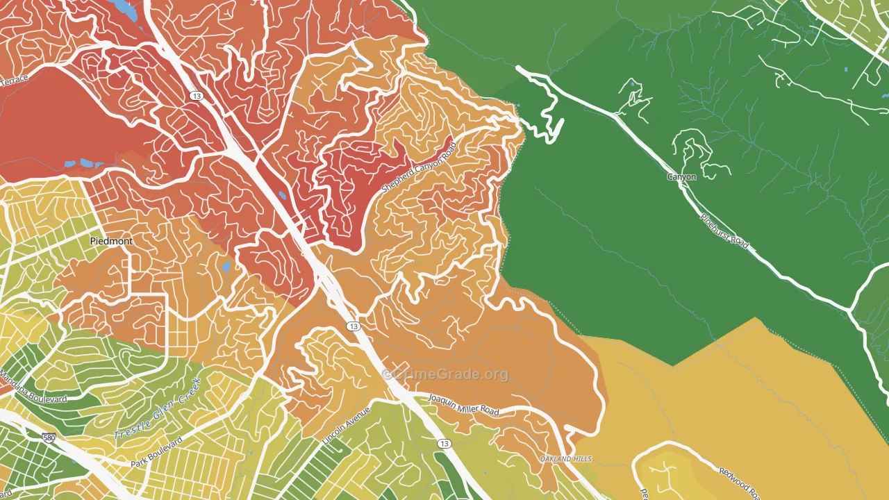 Piedmont Pines, Oakland, CA Map of Drug-Related Crime Rates