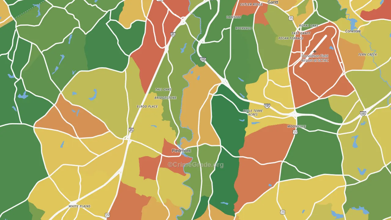 Piedmont, SC Map of Drug-Related Crime Rates