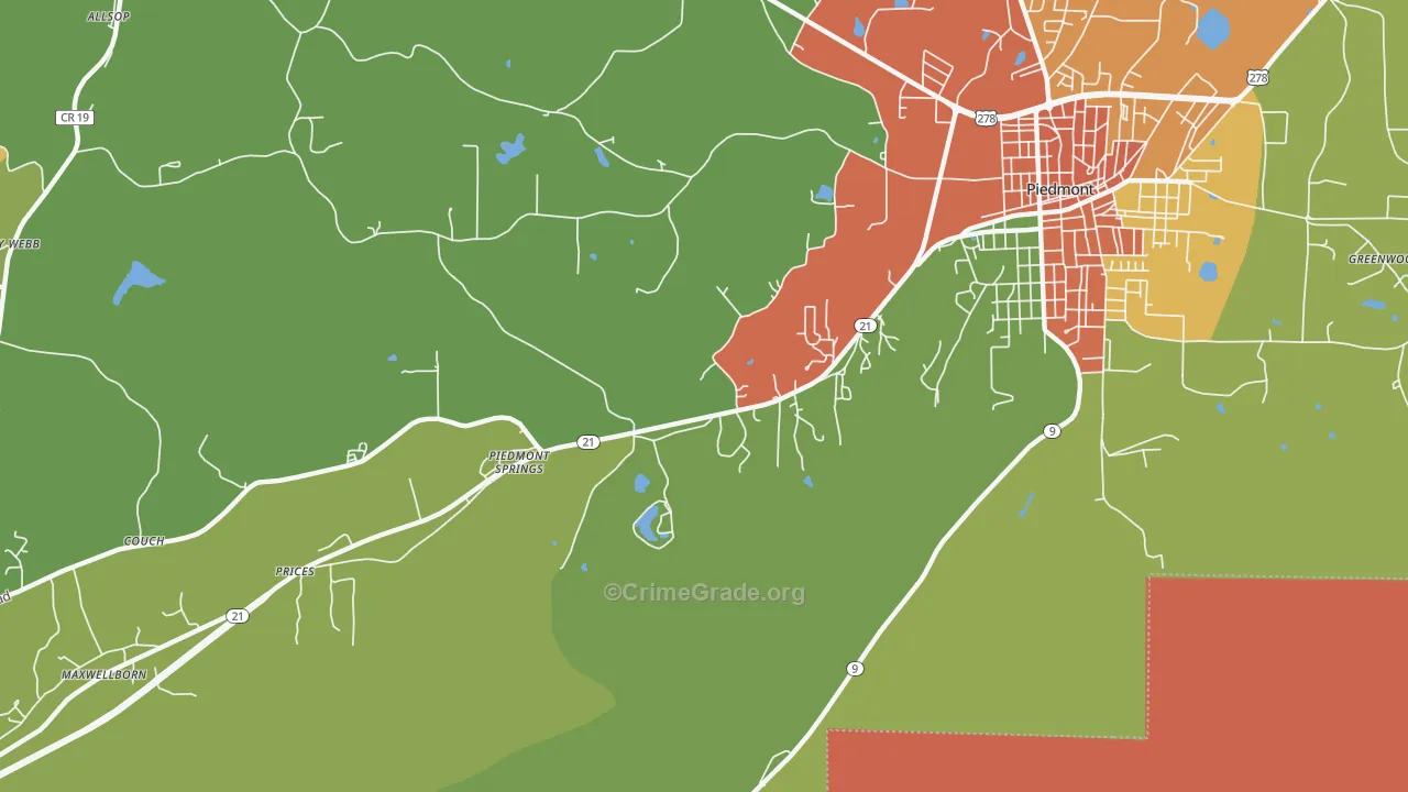Piedmont Springs, AL Map of Drug-Related Crime Rates