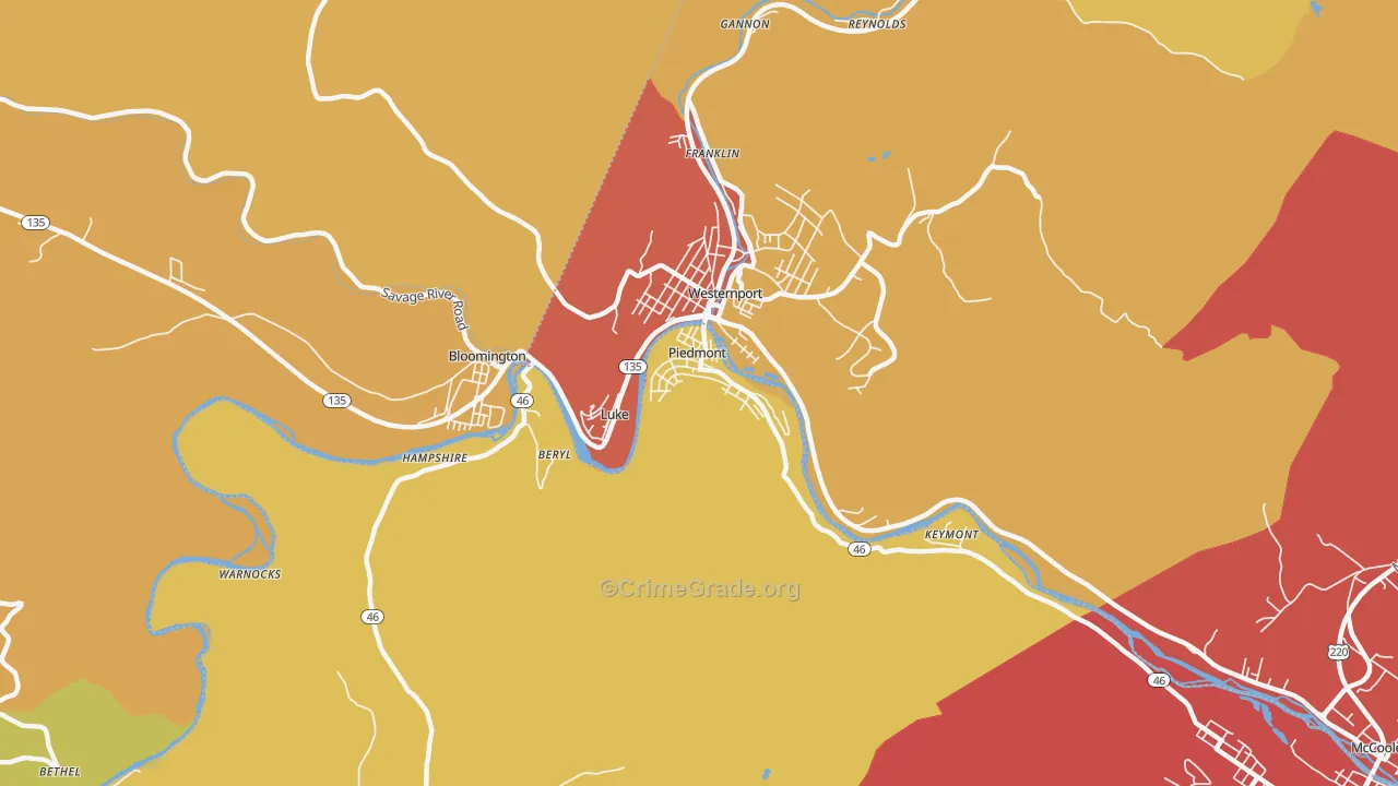 Piedmont, WV Map of Drug-Related Crime Rates
