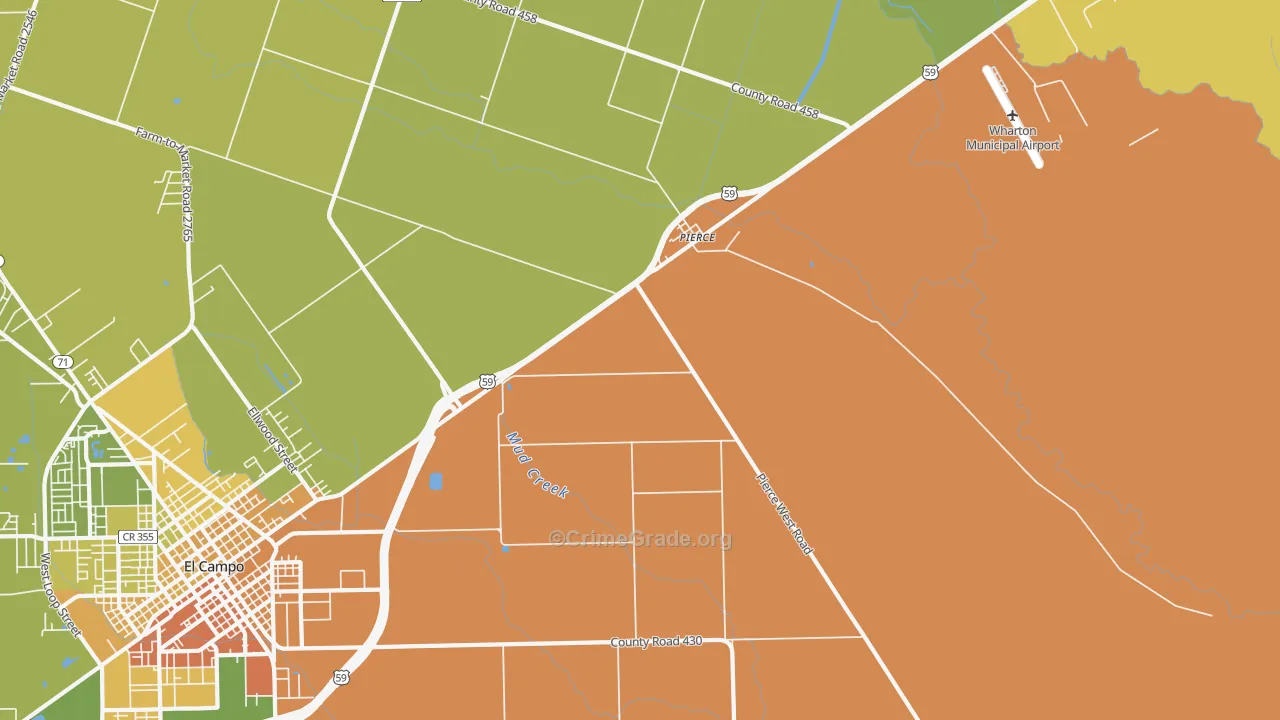 Pierce, TX Map of Drug-Related Crime Rates