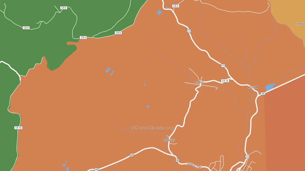 Pierce, WV Map of Drug-Related Crime Rates