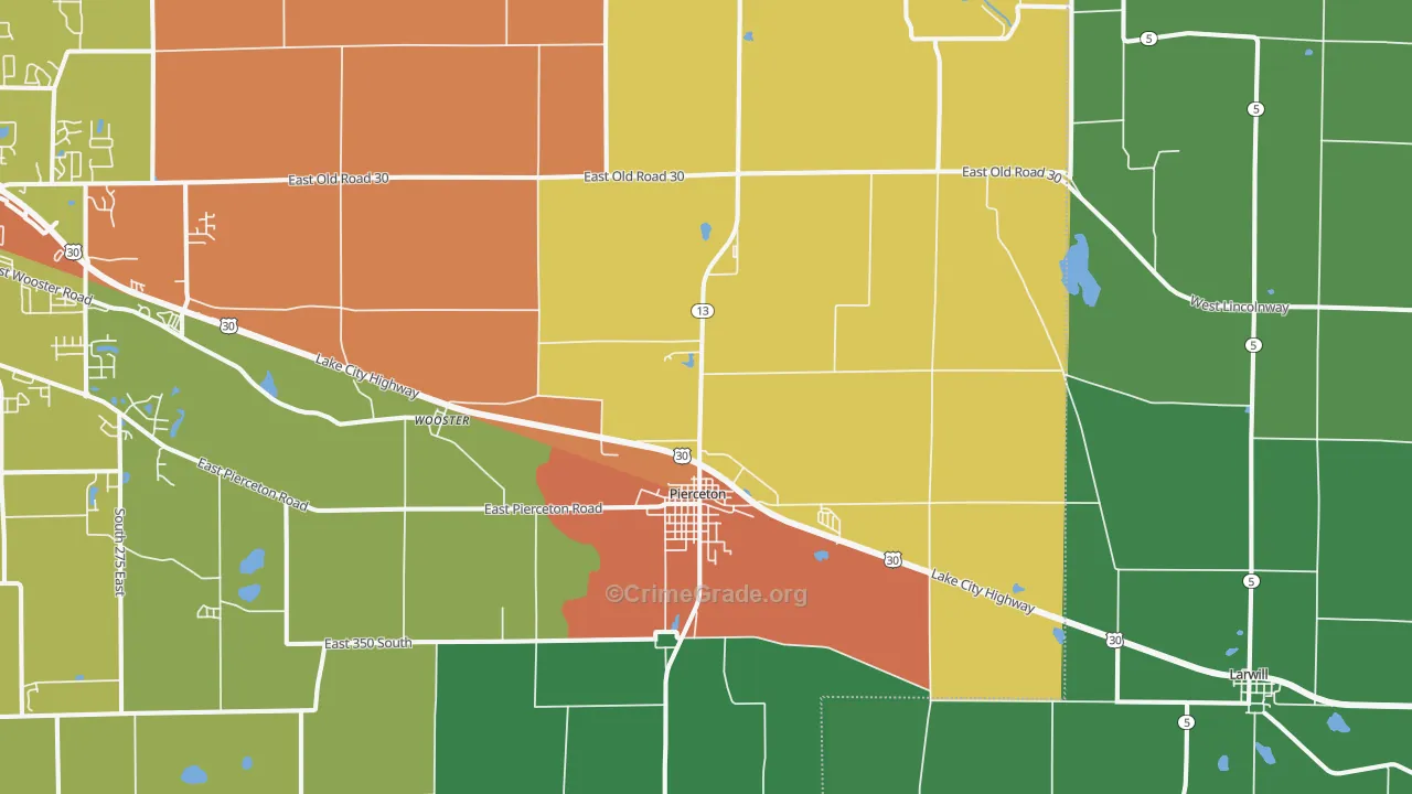 Pierceton, IN Map of Drug-Related Crime Rates