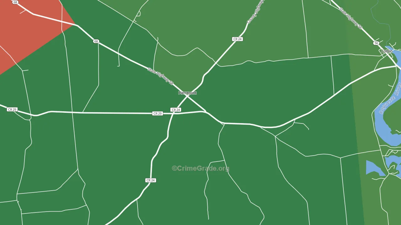 Pierrepont, NY Map of Drug-Related Crime Rates