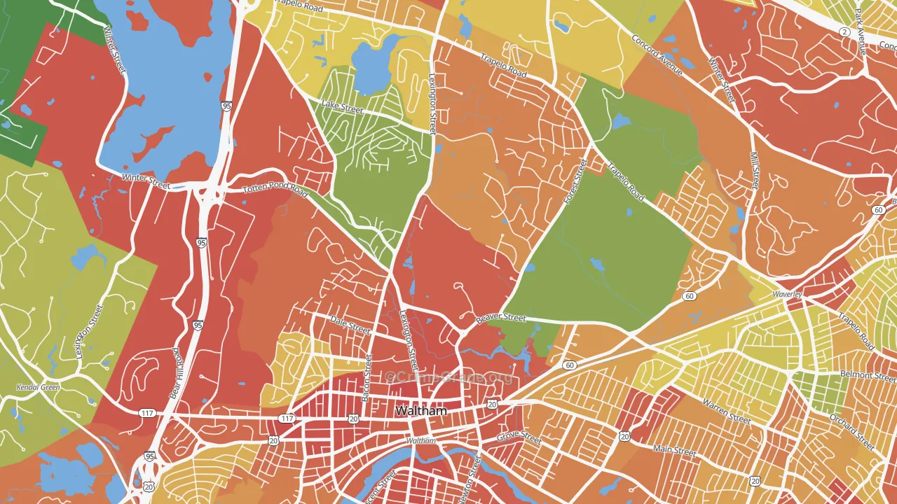 Piety Corner, Waltham, MA Map of Drug-Related Crime Rates