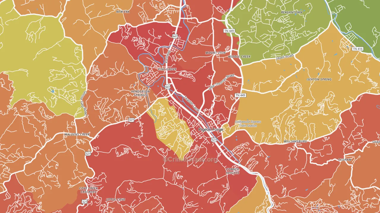 Pigeon Forge, TN Map of Drug-Related Crime Rates