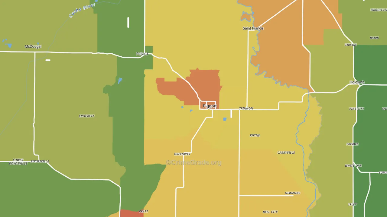 Piggott, AR Map of Drug-Related Crime Rates