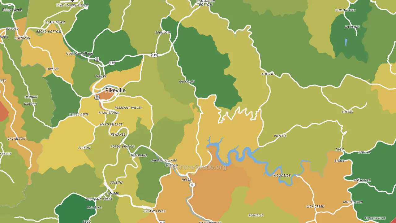Pike County, KY Map of Drug-Related Crime Rates