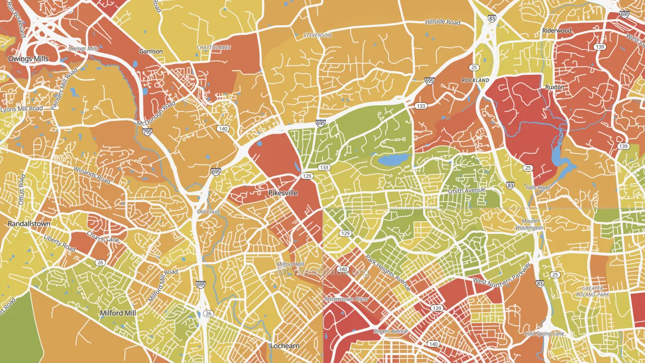 Pikesville, MD Map of Drug-Related Crime Rates