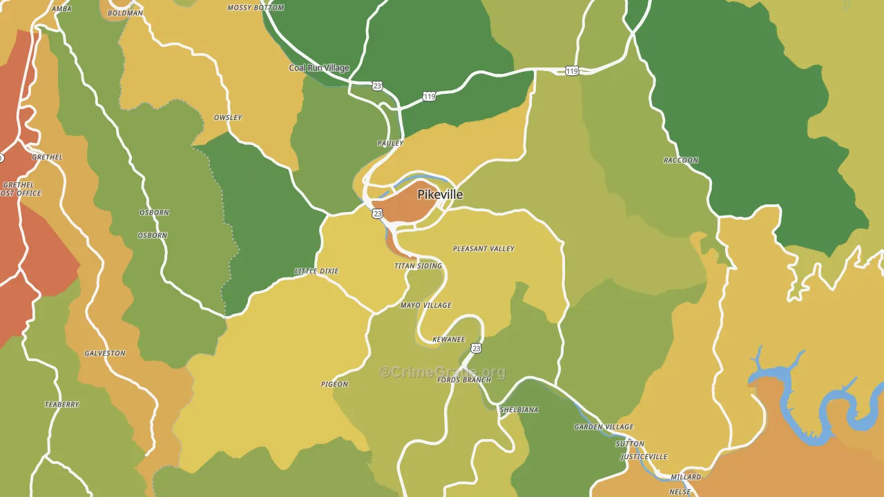 Pikeville, KY Map of Drug-Related Crime Rates
