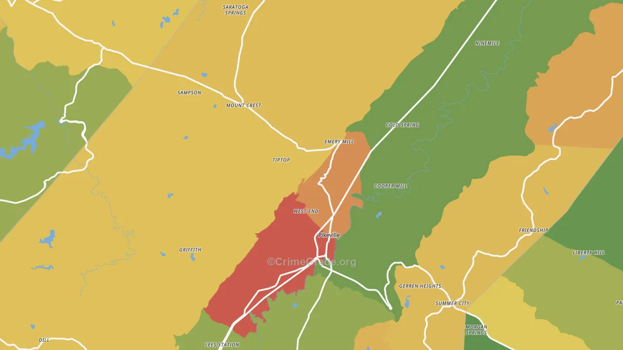 Pikeville, TN Map of Drug-Related Crime Rates