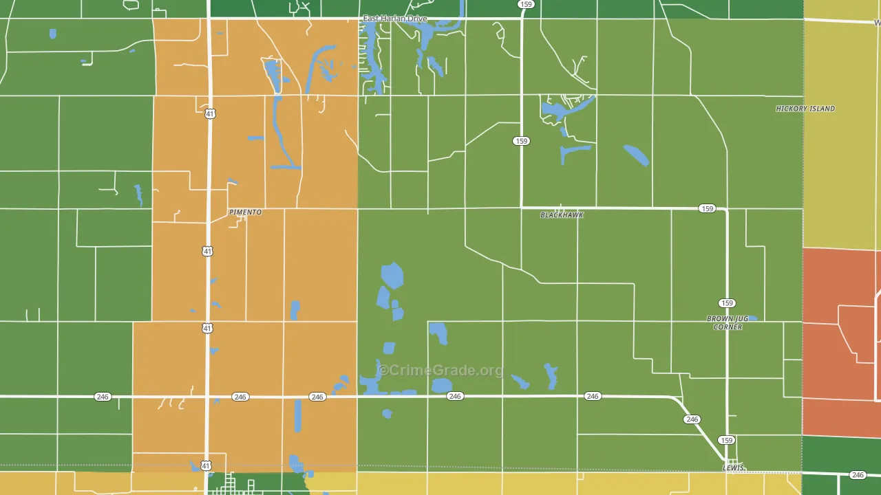 Pimento, IN Map of Drug-Related Crime Rates