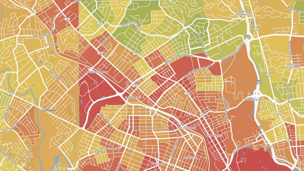 Pimlico, Baltimore, MD Map of Drug-Related Crime Rates