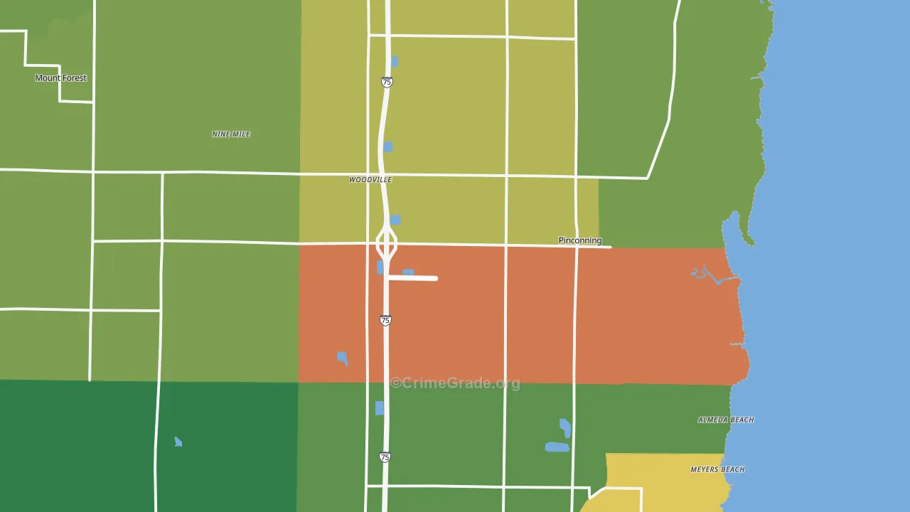 Pinconning, MI Map of Drug-Related Crime Rates