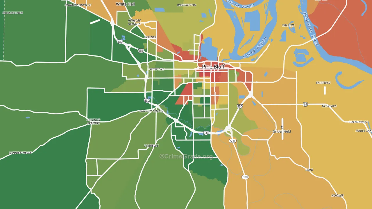 Pine Bluff, AR Map of Drug-Related Crime Rates