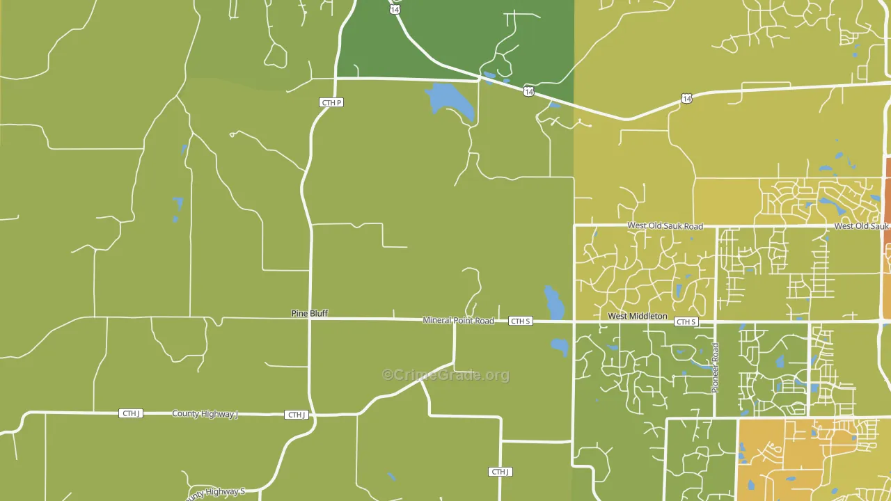 Pine Bluff, WI Map of Drug-Related Crime Rates