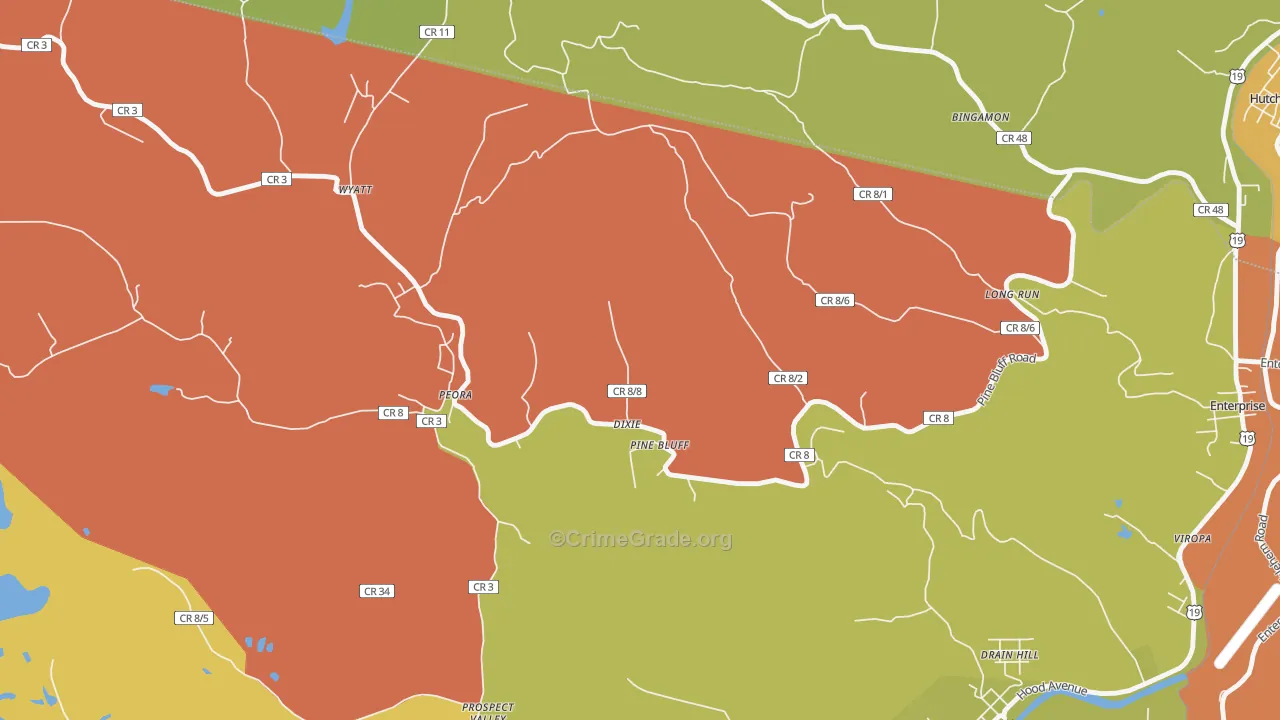 Pine Bluff, WV Map of Drug-Related Crime Rates