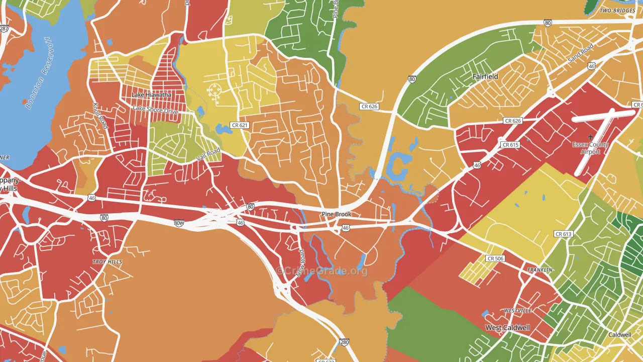 Pine Brook, NJ Map of Drug-Related Crime Rates