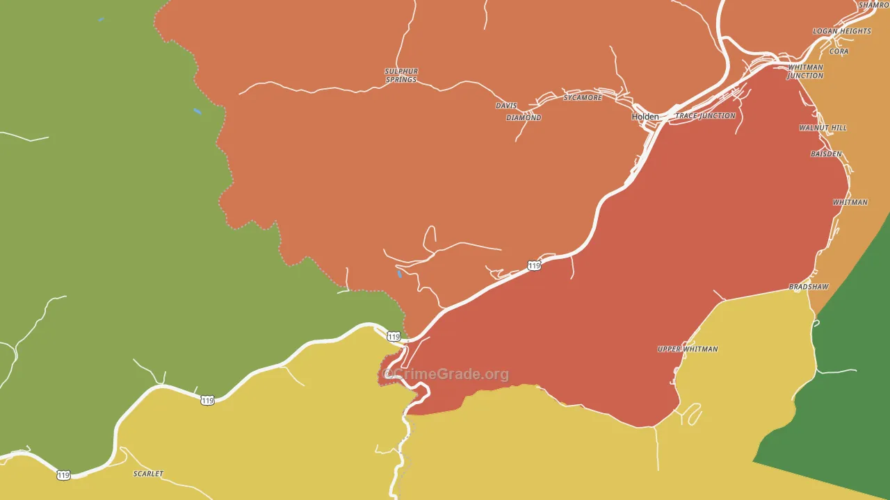 Pine Creek, WV Map of Drug-Related Crime Rates