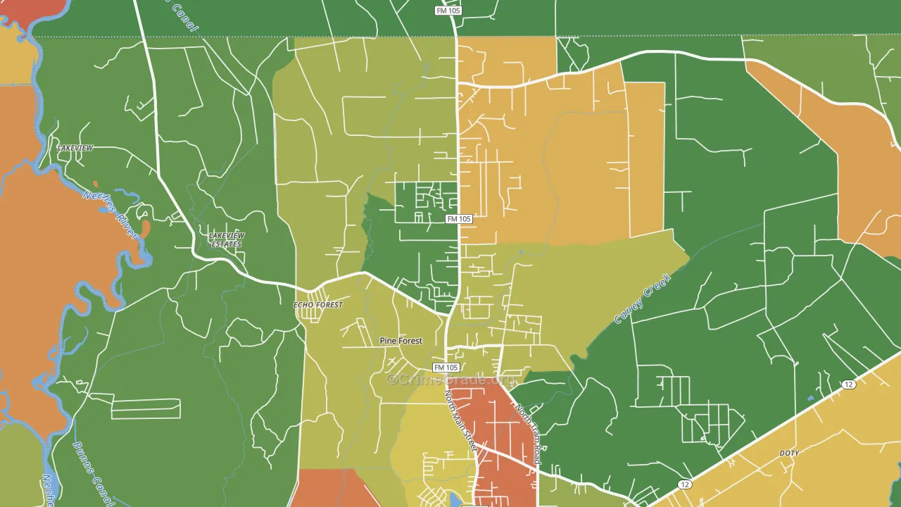 Pine Forest, TX Map of Drug-Related Crime Rates