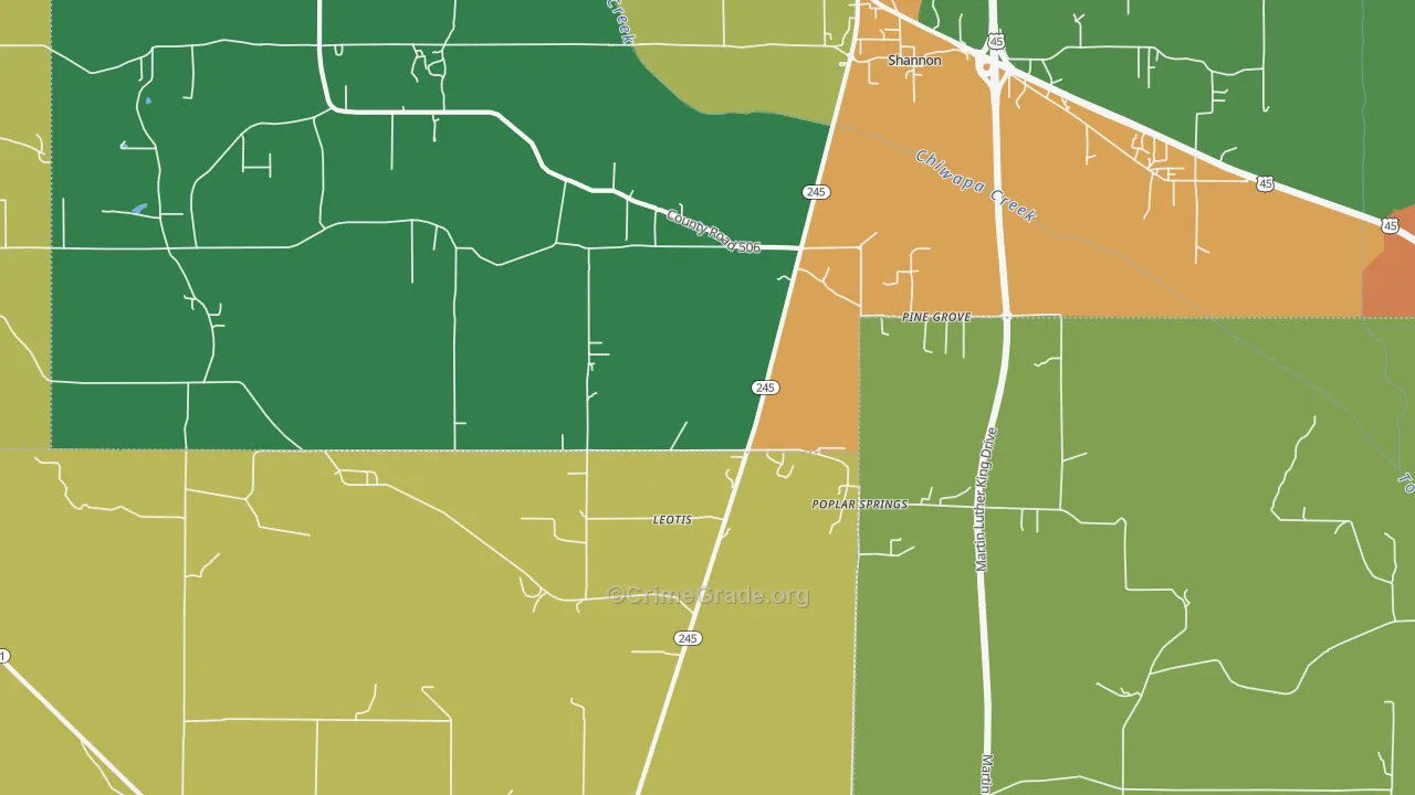 Pine Grove, MS Map of Drug-Related Crime Rates