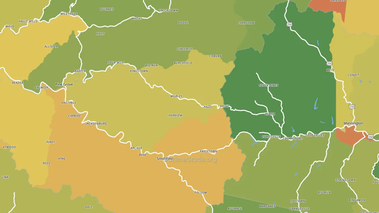 Pine Grove, WV Map of Drug-Related Crime Rates
