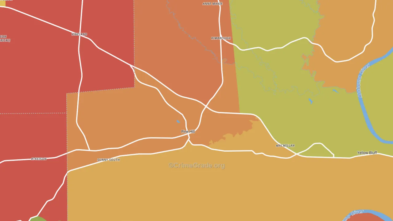 Pine Hill, AL Map of Drug-Related Crime Rates