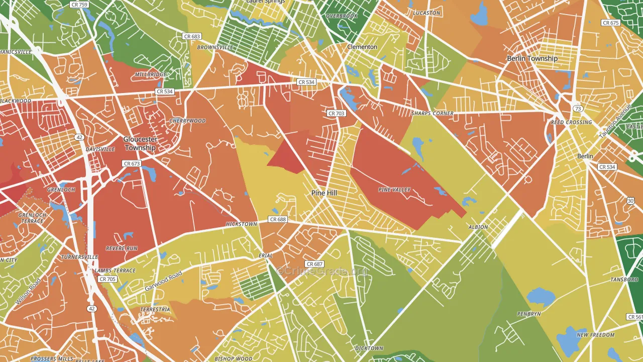 Pine Hill, NJ Map of Drug-Related Crime Rates