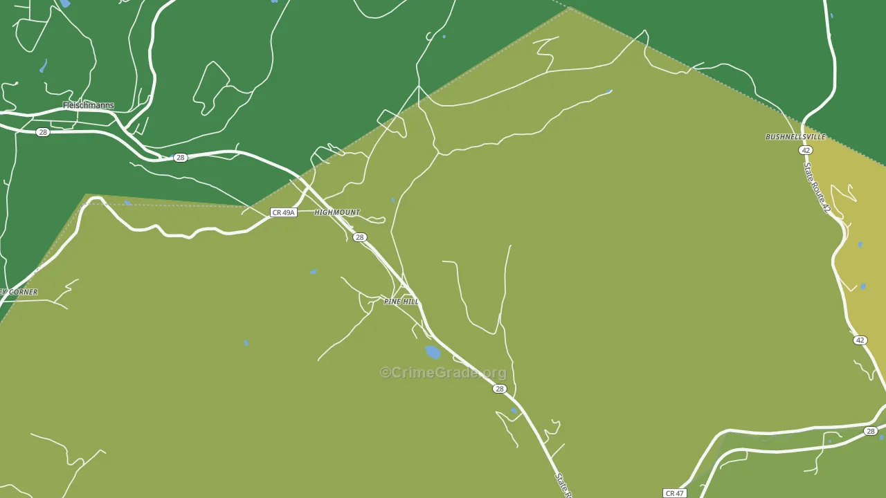 Pine Hill, NY Map of Drug-Related Crime Rates