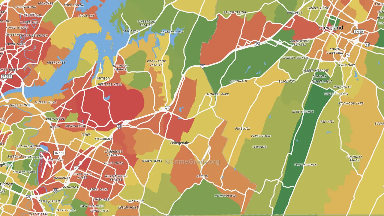 Pine Hill, TN Map of Drug-Related Crime Rates