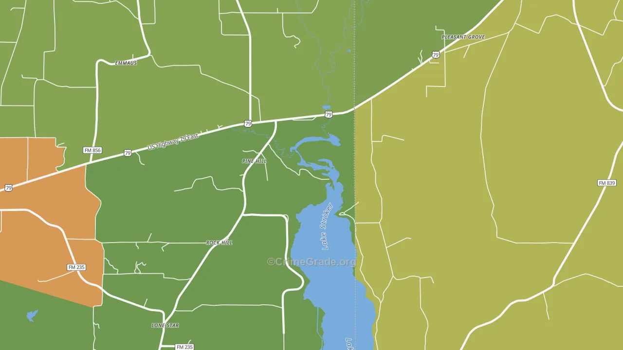 Pine Hill, TX Map of Drug-Related Crime Rates