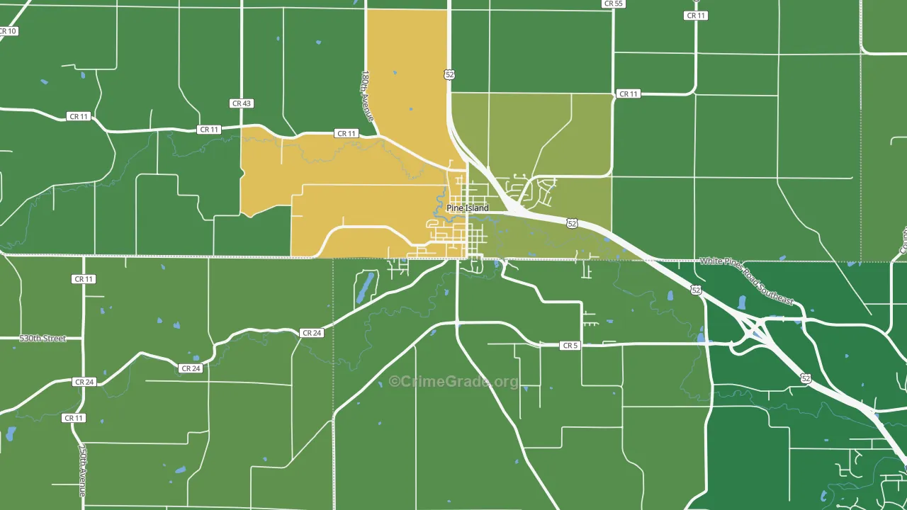 Pine Island, MN Map of Drug-Related Crime Rates