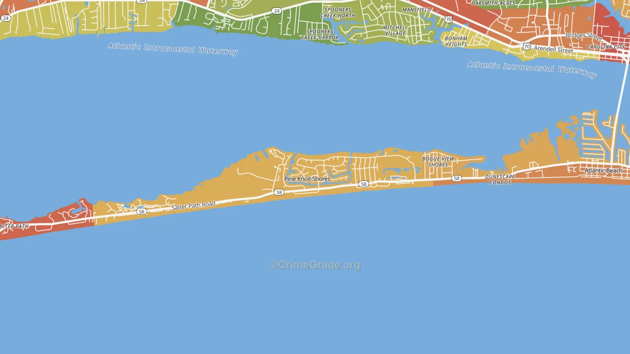Pine Knoll Shores, NC Map of Drug-Related Crime Rates