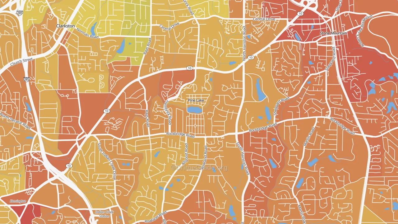 Pine Lake, GA Map of Drug-Related Crime Rates