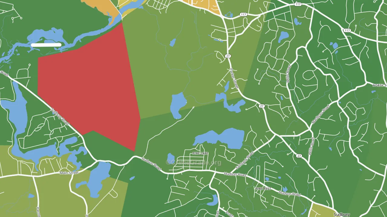 Pine Lake, MA Map of Drug-Related Crime Rates