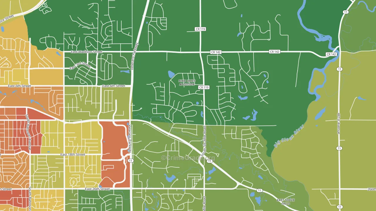 Pine Lakes Addition, SD Map of Drug-Related Crime Rates