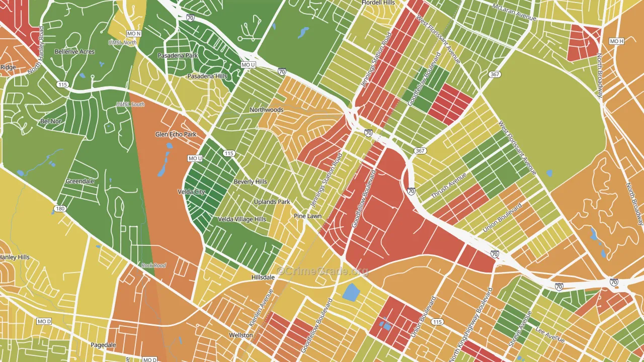 Pine Lawn, MO Map of Drug-Related Crime Rates