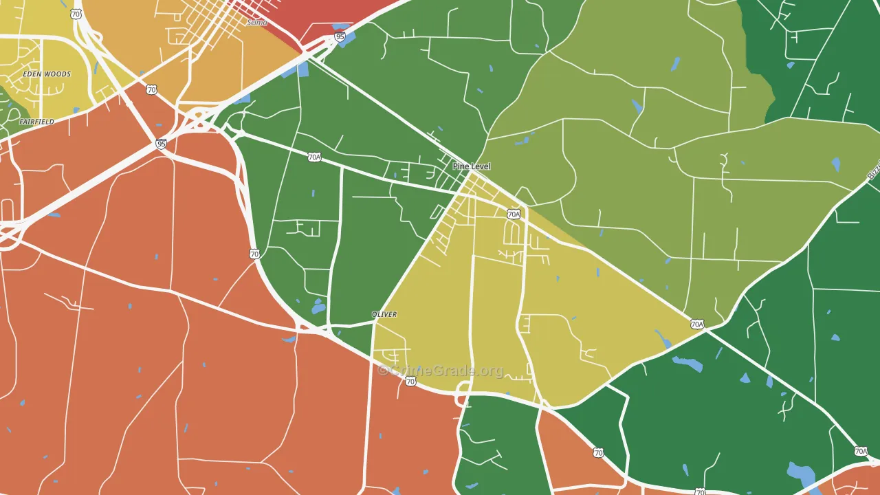 Pine Level, NC Map of Drug-Related Crime Rates