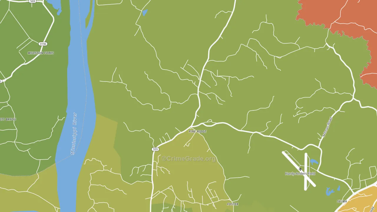 Pine Ridge, MS Map of Drug-Related Crime Rates