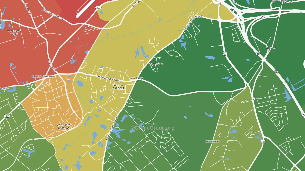 Pine Ridge, SC Map of Drug-Related Crime Rates