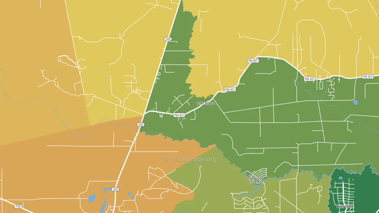 Pine Ridge, TX Map of Drug-Related Crime Rates
