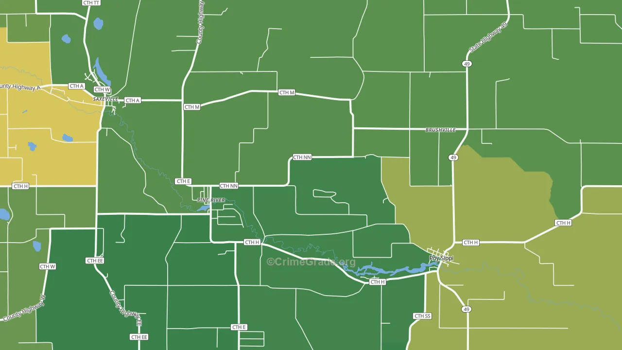 Pine River, WI Map of Drug-Related Crime Rates