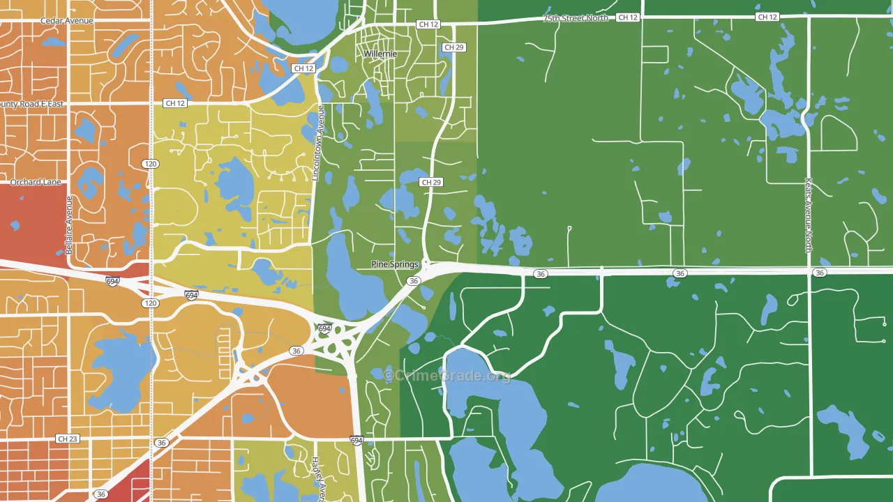 Pine Springs, MN Map of Drug-Related Crime Rates