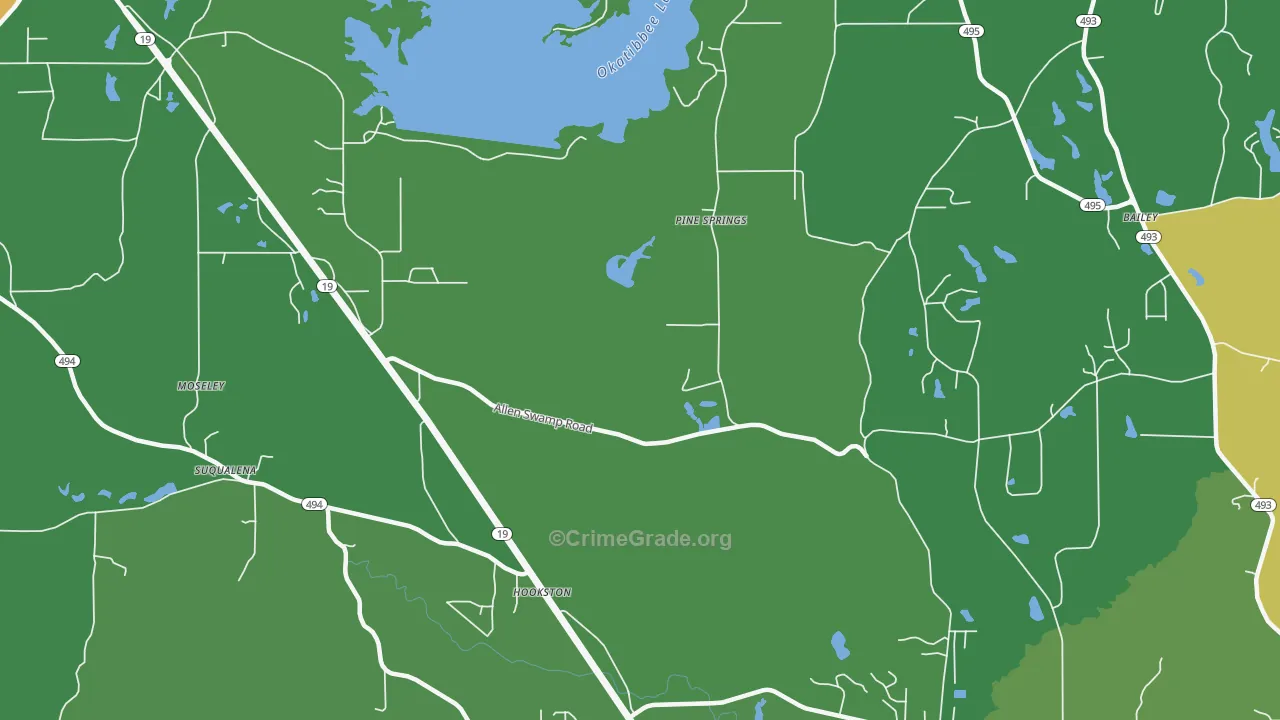 Pine Springs, MS Map of Drug-Related Crime Rates