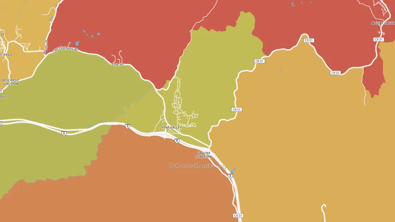 Pine Valley, CA Map of Drug-Related Crime Rates