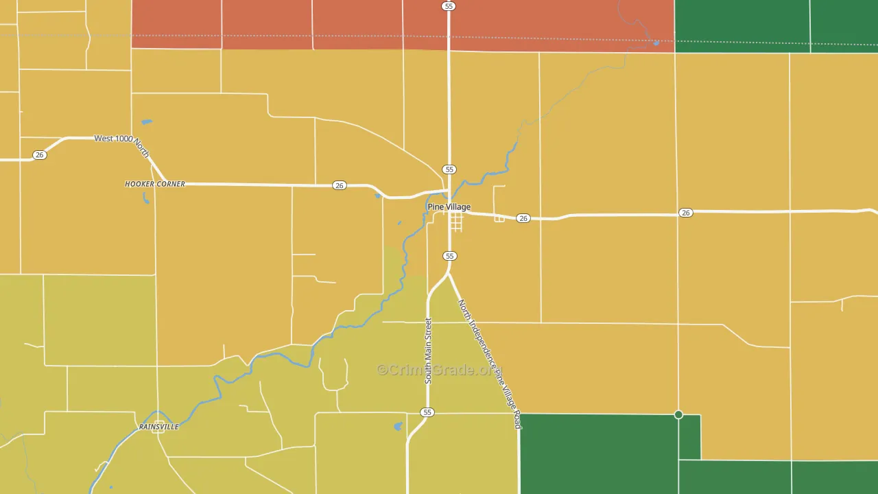 Pine Village, IN Map of Drug-Related Crime Rates