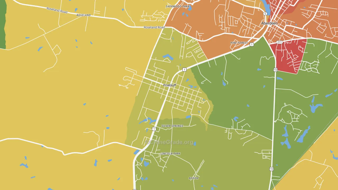 Pinebluff, NC Map of Drug-Related Crime Rates